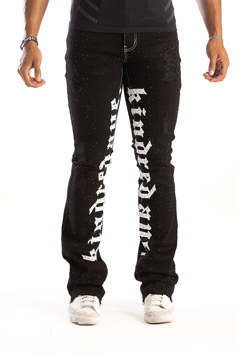 KINDRED RHINESTONE LETTER DENIM STACK JEANS
