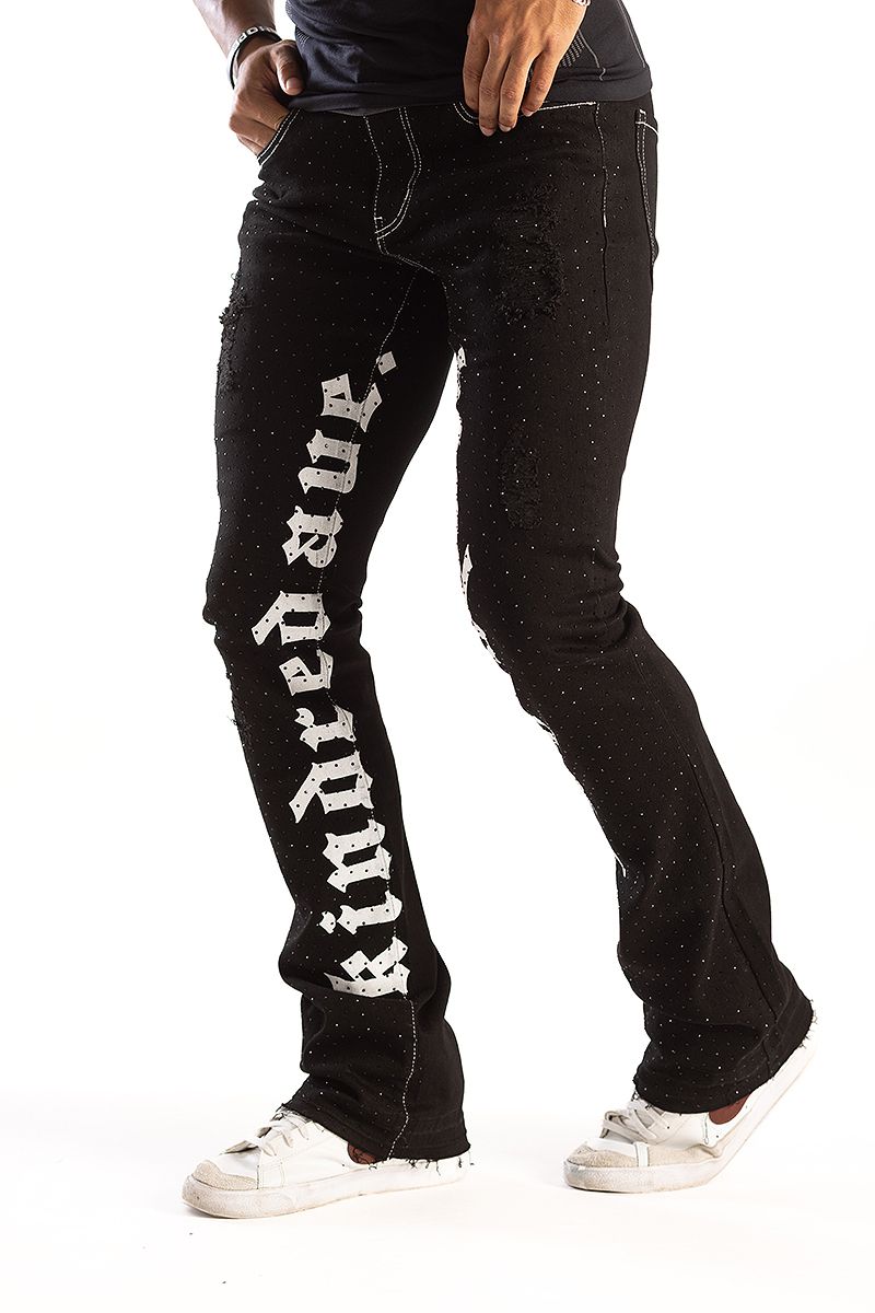 KINDRED RHINESTONE LETTER DENIM STACK JEANS
