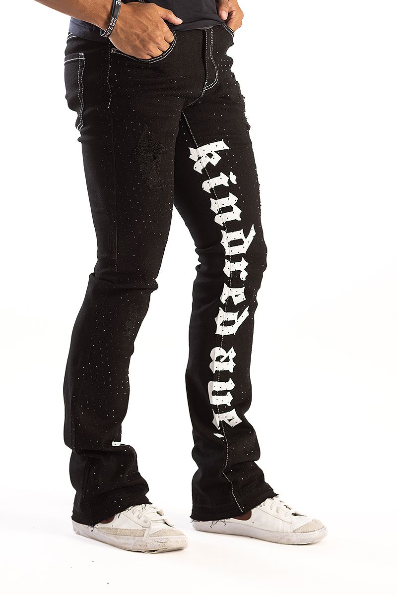 KINDRED RHINESTONE LETTER DENIM STACK JEANS