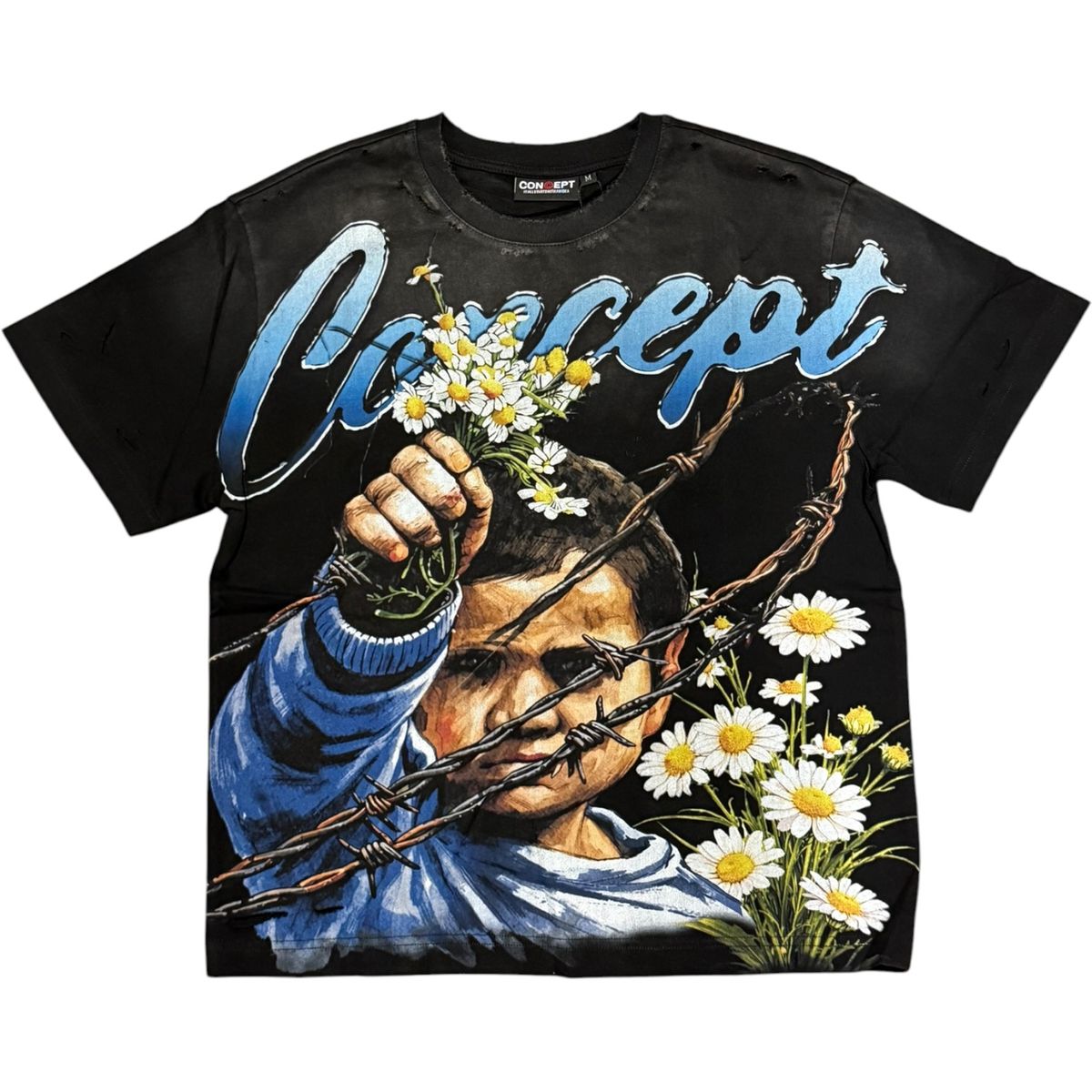 CONCEPT "Flowers" Tee- Blk Wash