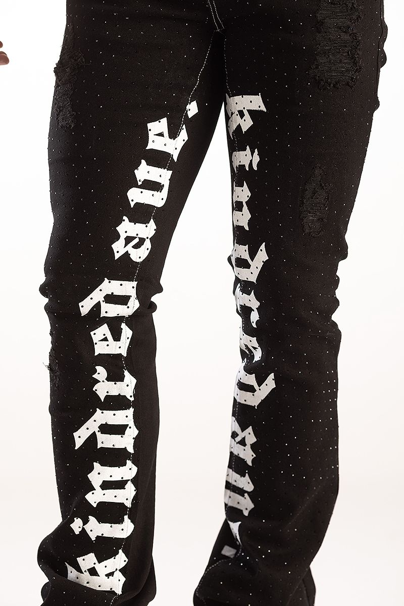 KINDRED RHINESTONE LETTER DENIM STACK JEANS
